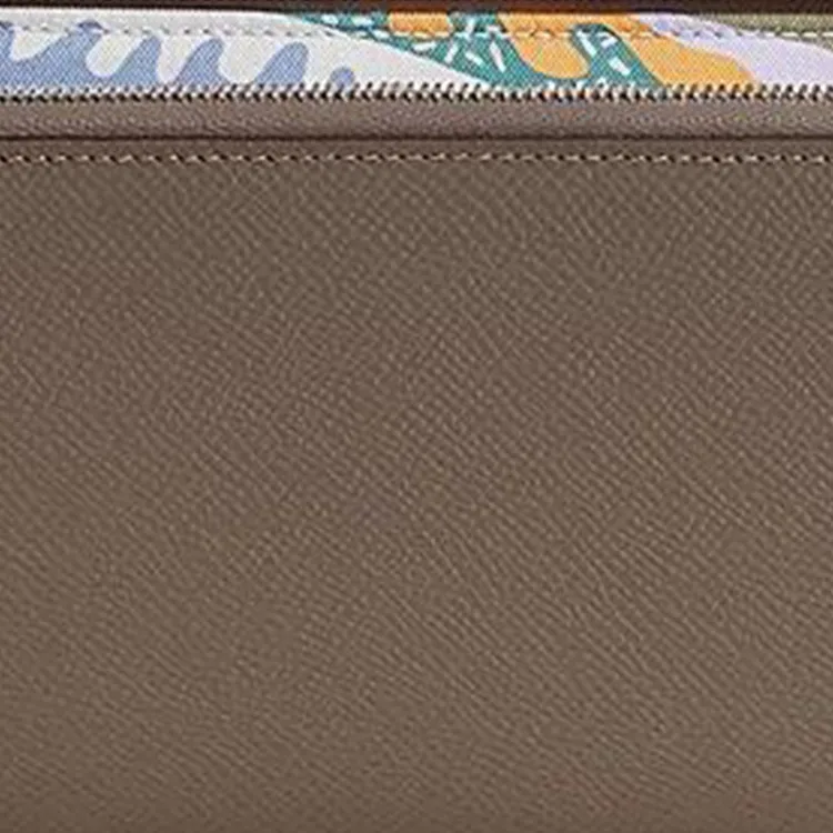 HERMES Silk'In Epsom With Barenia Calfskin Wallet Women's Silk Cord Color In Black & Chestnut With Green Accents-2