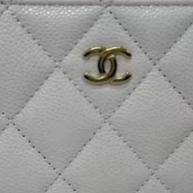 CHANEL Leather Wallet Women's Gray White-2