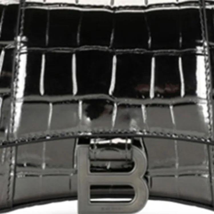 Balenciaga Hourglass Crocodile Embossed Calfskin Hourglass Bag Handbag Shoulder Bag Crossbody Bag Women's Black-3