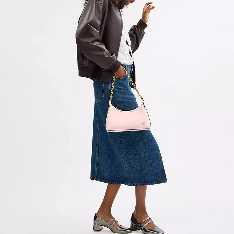 COACH Cow Leather Handbag Shoulder Bag Large Size Women's Blush Pink-4