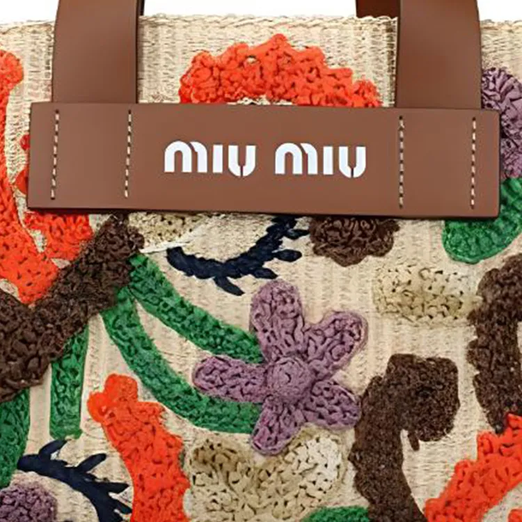 MIU MIU Leather Handbag Shoulder Bag Women's Beige Patchwork Cognac-4