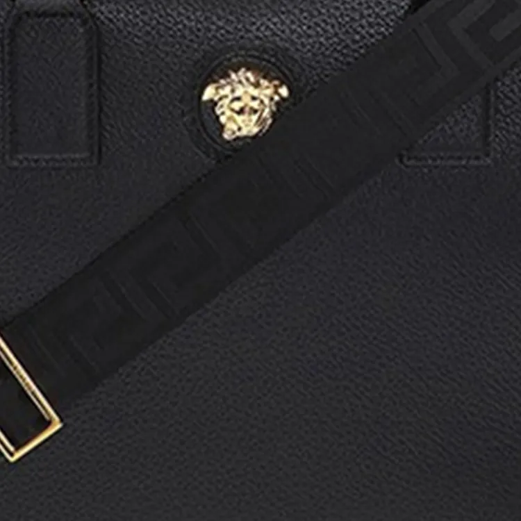 VERSACE VERSACE Leather Handbag Briefcase Shoulder Bag Men's Black-3