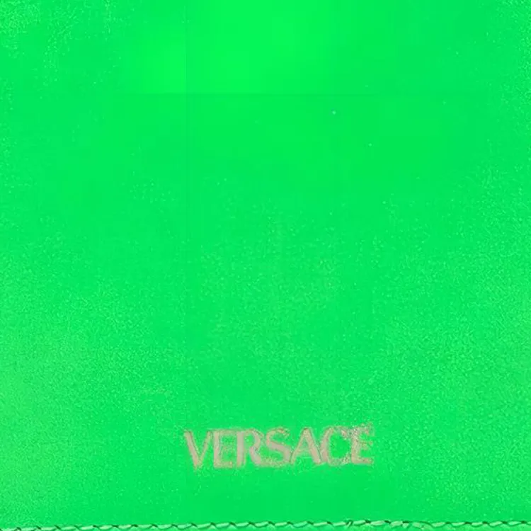 VERSACE Grained Cow Leather Card Holder Wallet Men's Green-4