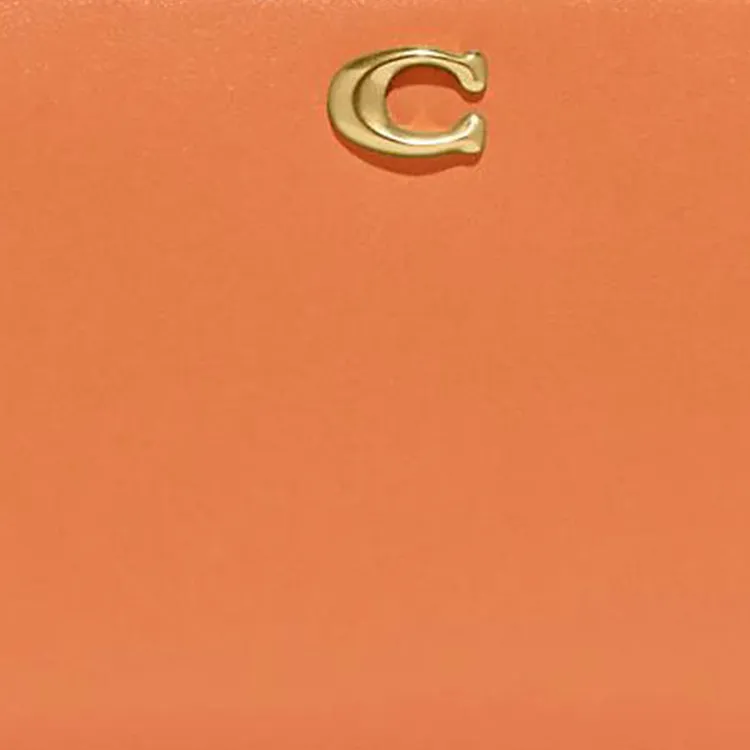 COACH Accordion Zip Calfskin Coin Purses Wallets Small Size Women's Orange-2