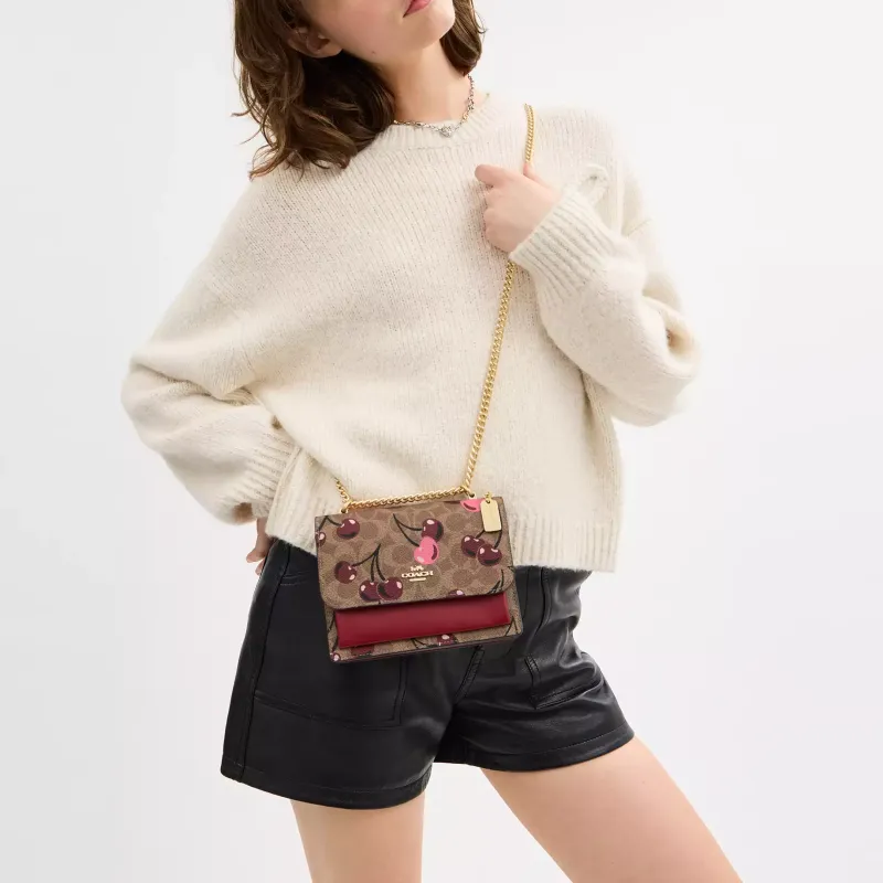 COACH Klare Coated Canvas With Leather Crossbody Bag, Shoulder Bag Small Size Women's Gold & Tan & Multicolor-4