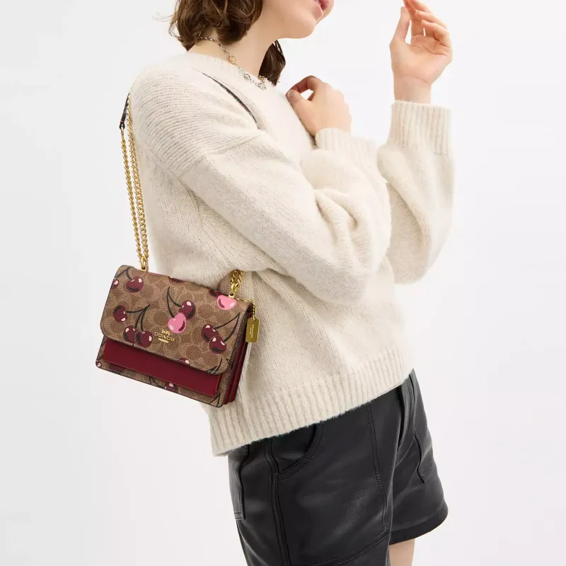 COACH Klare Coated Canvas With Leather Crossbody Bag, Shoulder Bag Small Size Women's Gold & Tan & Multicolor-3