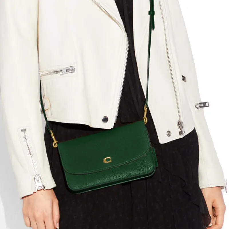 COACH Hayden Textured Leather Clutch, Shoulder Bag, Crossbody Bag Trumpets Women's Deep Pine Green-4