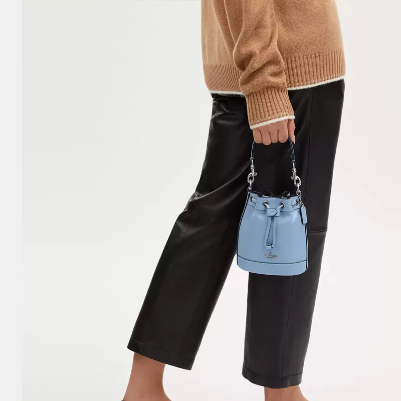 COACH Refined Calfskin Bucket Bag, Handbag, Shoulder Bag, Crossbody Bag Mini Women's Blue-3