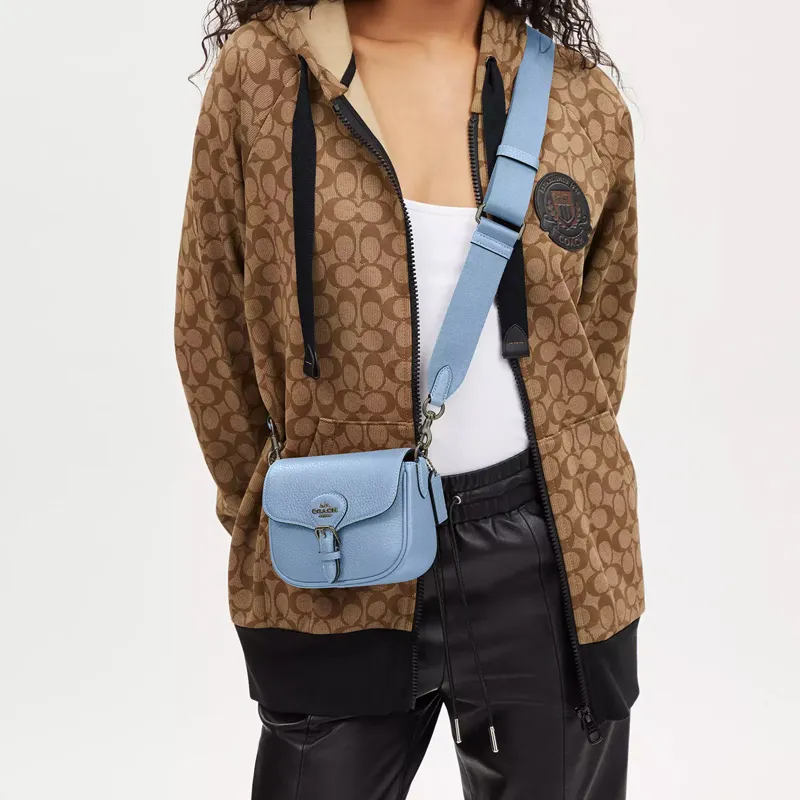 COACH Amelia Soft Pebbled Leather Saddle Bag Shoulder Bag Crossbody Bag Small Size Women's Blue-4