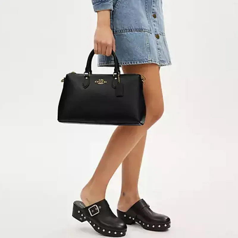 COACH Refined Pebbled Leather Shoulder Bag, Crossbody Bag, Handbag Tubas Women's Gold & Black-5