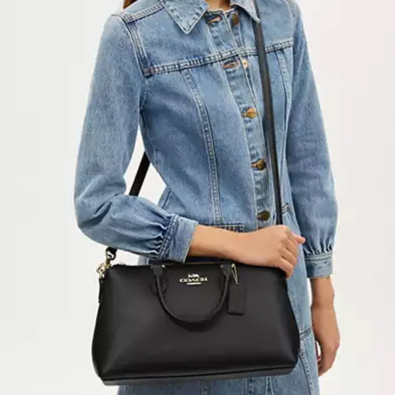 COACH Refined Pebbled Leather Shoulder Bag, Crossbody Bag, Handbag Tubas Women's Gold & Black-4