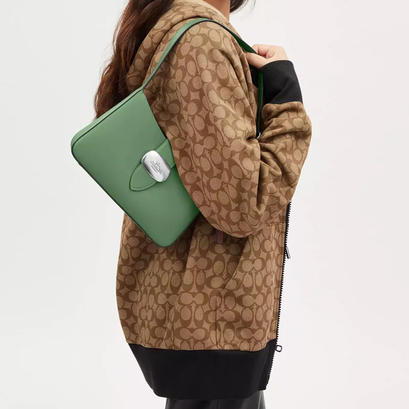 COACH Eliza Refined Calfskin Handbag, Shoulder Bag Medium Size Women's Silver & Light Green-3