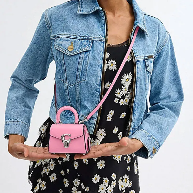 COACH Sammy Cow Leather Shoulder Bag, Crossbody Bag, Handbag Mini Women's Bright Pink-4