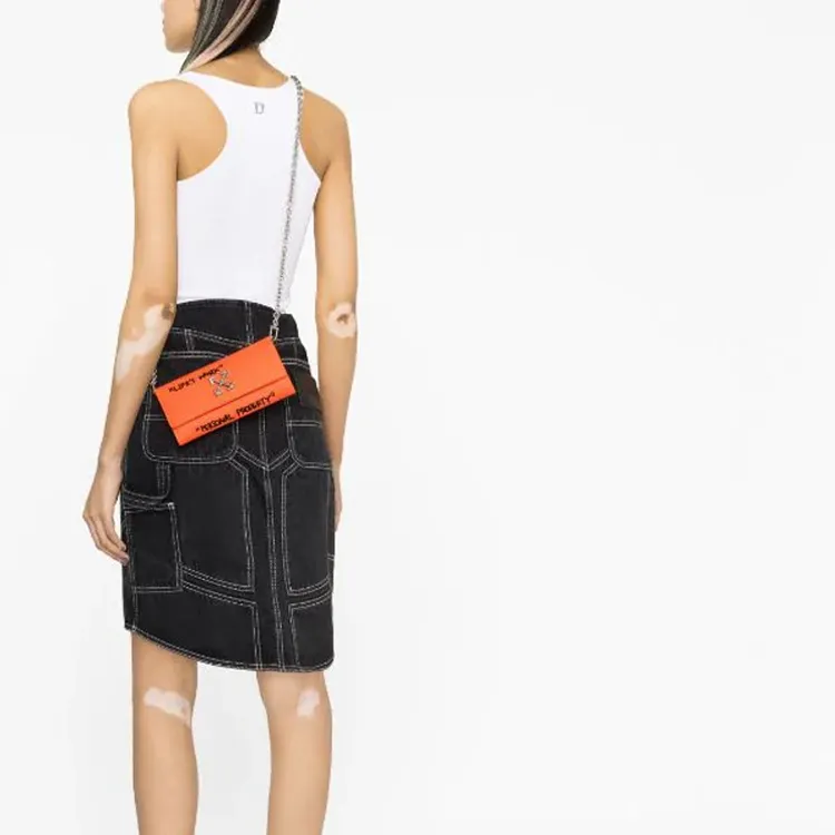 OFF-WHITE Leather Shoulder Bag Crossbody Bag Wallets Women's Orange-4