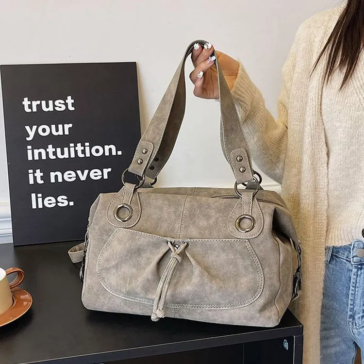 NOMK PU Leather Shoulder Bag, Crossbody Bag, Tote Bag Tubas Women's Black/Khaki-10