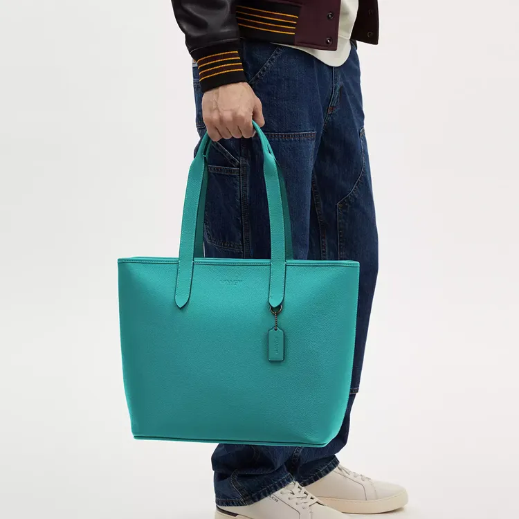 COACH Sullivan Pebbled Leather Tote Bag Shopping Bag Shoulder Bag Handbag Large Size Men's Turquoise-3
