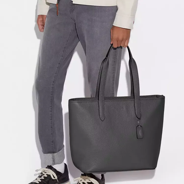 COACH Sullivan Pebbled Leather Tote Bag, Shopping Bag, Shoulder Bag, Handbag Tubas Men's Black Gray-4