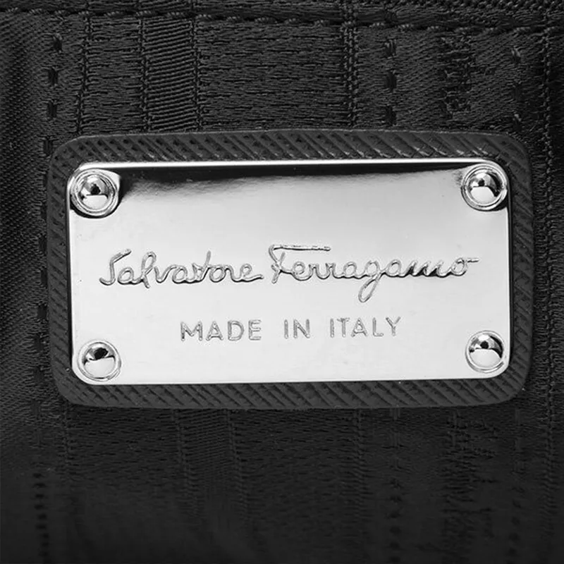 FERRAGAMO Embossed Calfskin Shoulder Bag Crossbody Bag Handbag Women's Black-5