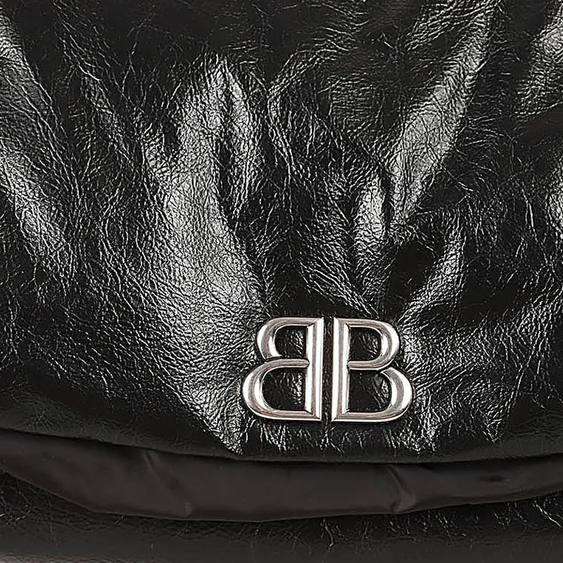 Balenciaga Monaco Chain Logo Patch Shoulder Bag Women's Black-3