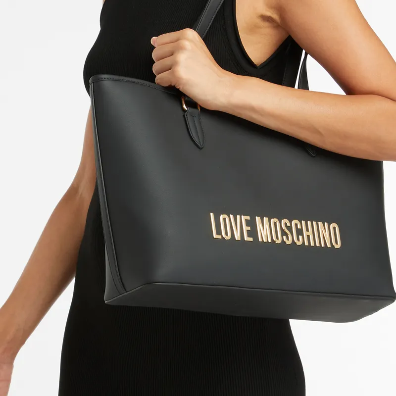 LOVE MOSCHINO Polyurethane Tote Bag, Shopping Bag, Shoulder Bag, Handbag Women's Black-3