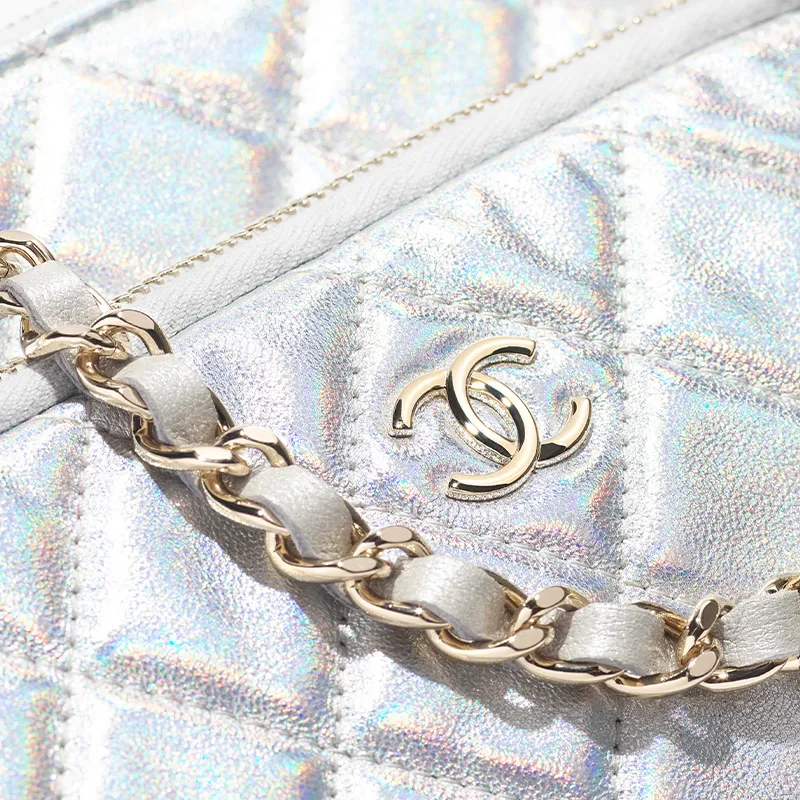 CHANEL Lambskin Clutch Women's Silver-3