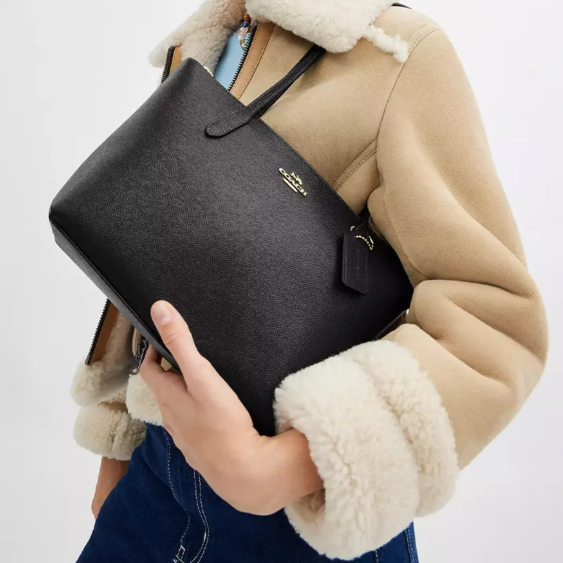 COACH Recycled Leather Handbag Shoulder Bag Medium Size Women's Black-3