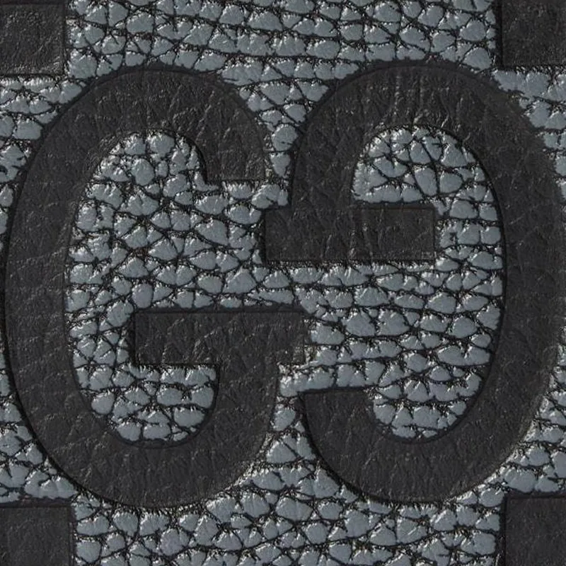 GUCCI Grained Leather Card Holder Large Size Men's Dark Gray & Black-4