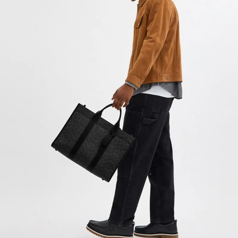 COACH Artificial Leather Tote Bag, Shopping Bag, One Shoulder Handbag Tubas Unisex Charcoal Gray-4