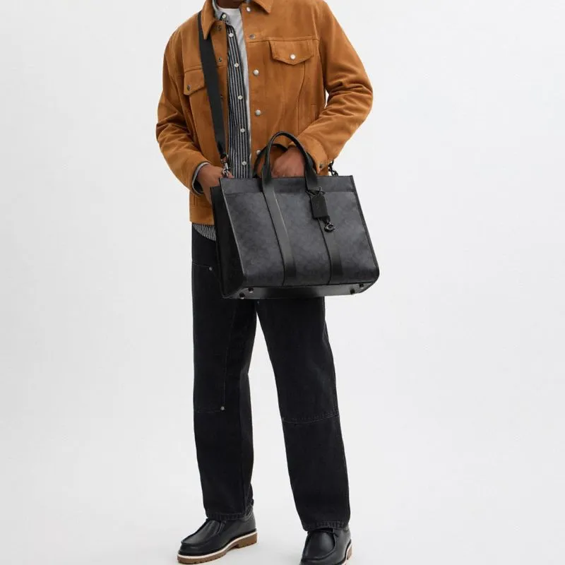 COACH Artificial Leather Tote Bag, Shopping Bag, One Shoulder Handbag Tubas Unisex Charcoal Gray-5