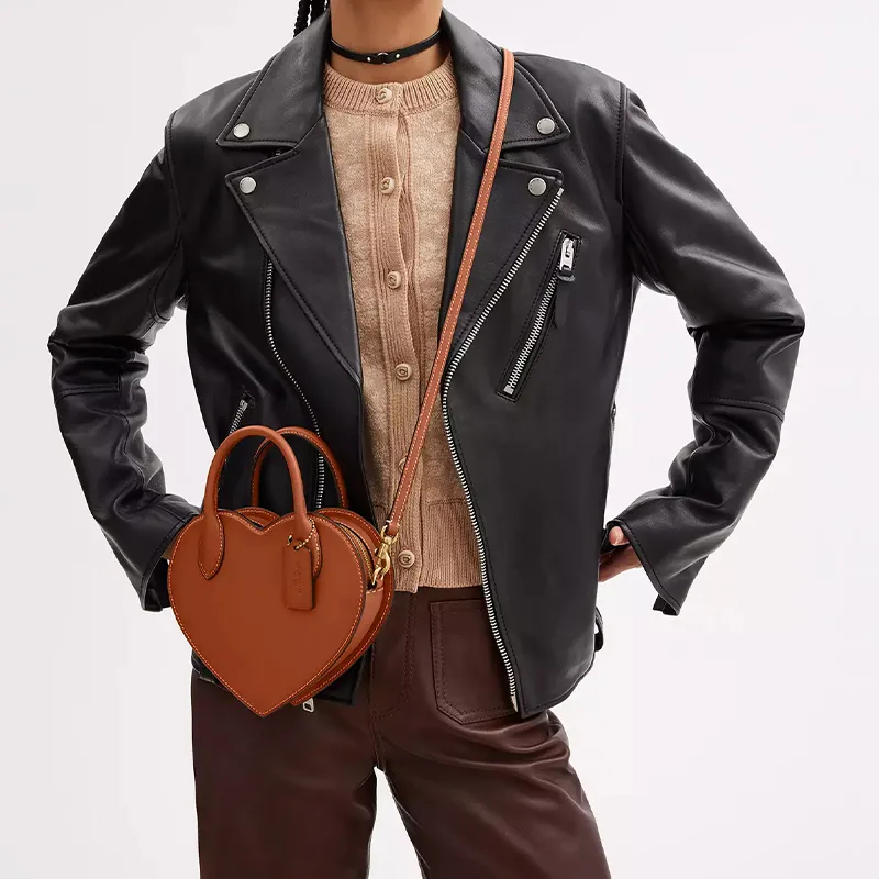 COACH Leather Heart Shaped Handbag Trumpets Women's Brown-5