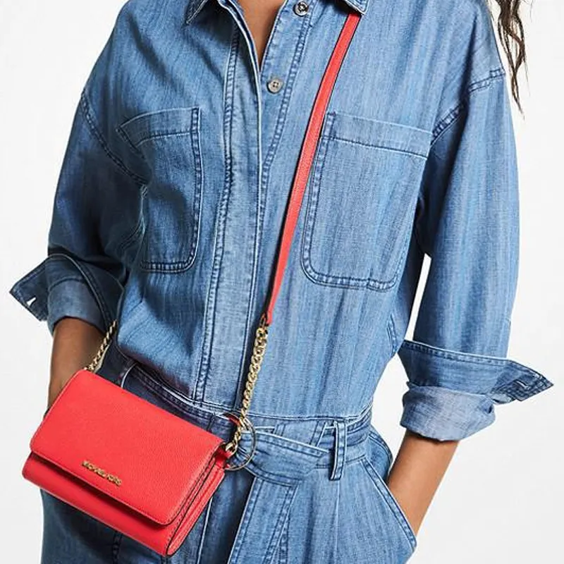 MICHAEL KORS Jet Set Travel Litchi Grain Leather Shoulder Bag Crossbody Bag Medium Size Women's Red-3