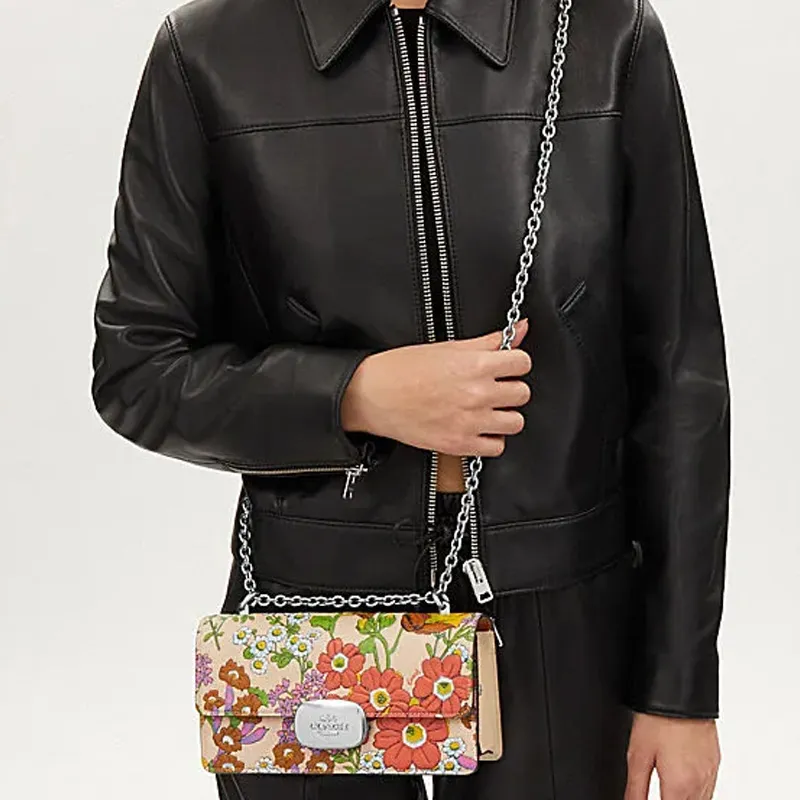 COACH Eliza Cow Leather Shoulder Bag, Crossbody Bag Medium Size Women's Ivory White & Multicolor-3