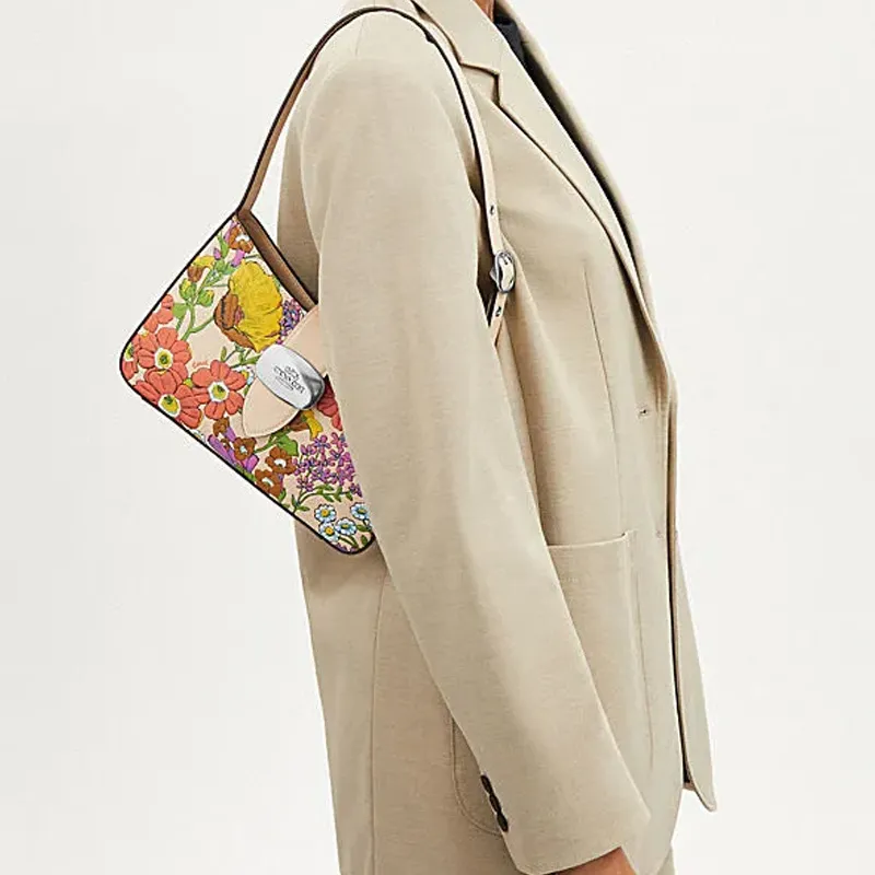 COACH Eliza Cow Leather Handbag, Shoulder Bag Medium Size Women's Ivory White & Multicolor-3