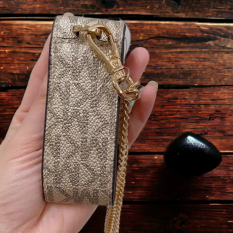 MICHAEL KORS Artificial Leather MK Lipstick Pouch Shoulder Bag Women's Wheat Waves Gold-4