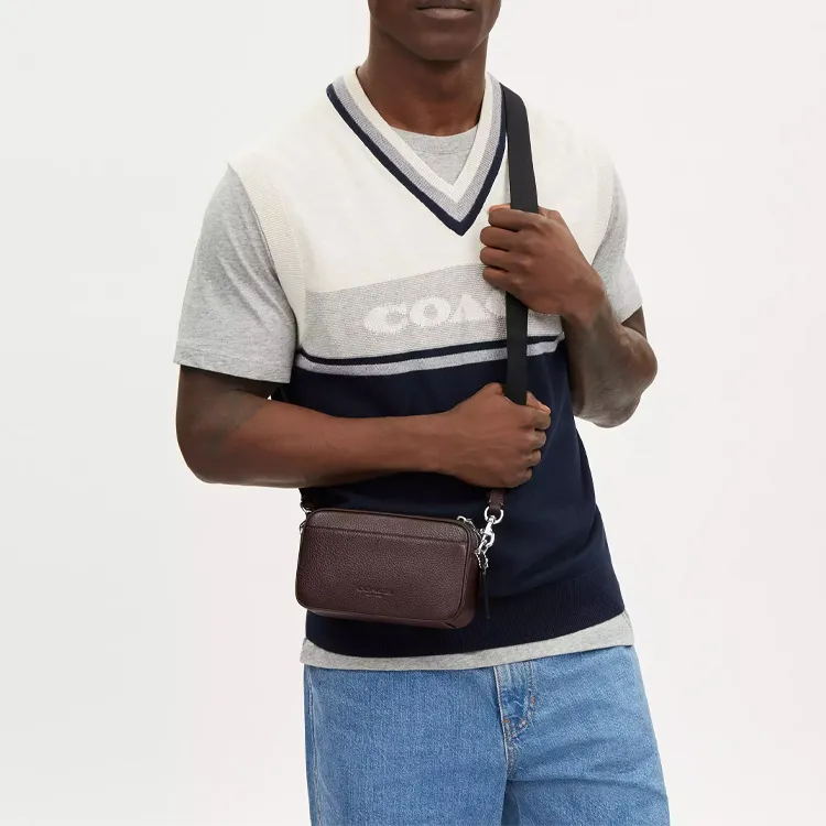 COACH Refined Pebbled Leather With Smooth Calfskin Shoulder Bag Crossbody Bag Small Size Women's Maple Color-4
