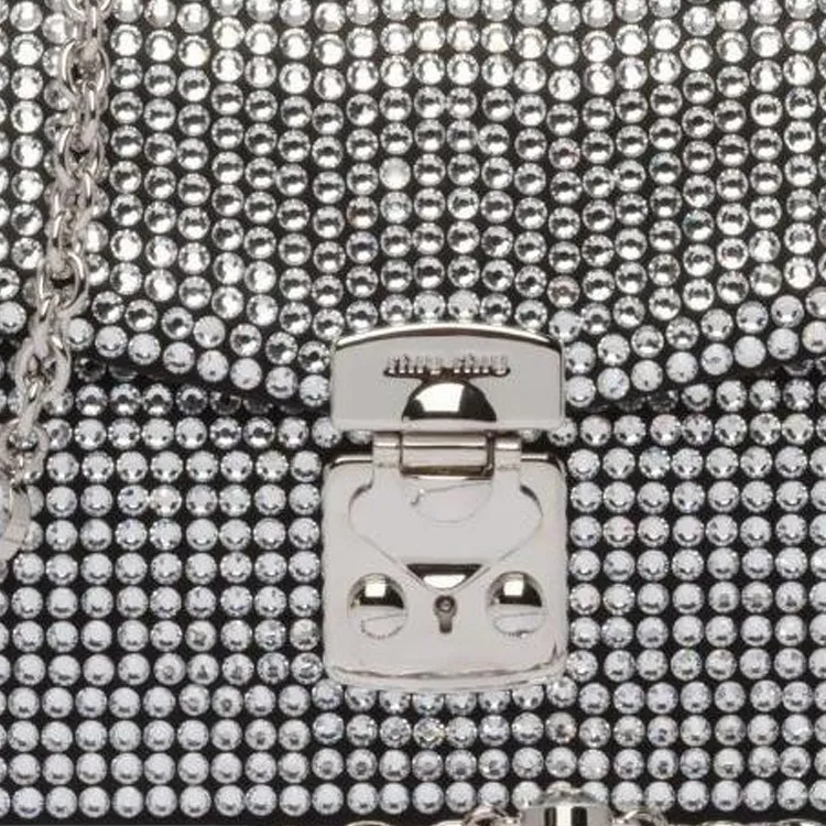 MIU MIU Crystal Patchwork Leather Crossbody Bag Shoulder Bag Women's Silver-3