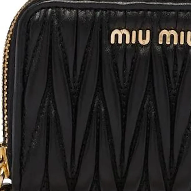 MIU MIU Matelassé Nappa Soft Leather Wallet Women's Black-5