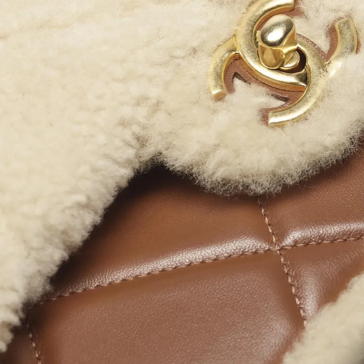 CHANEL Lambskin Crossbody Bag, Shoulder Bag Women's Beige & Brown-3