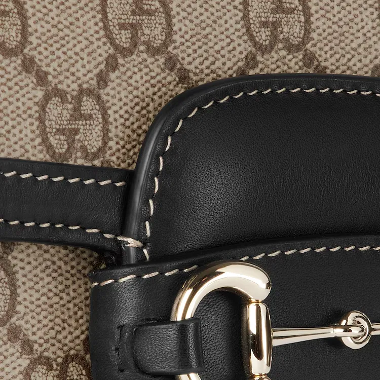GUCCI Horsebit 1955 Coated Material Shoulder Bag Mini Women's Beige & Dark Brown-6