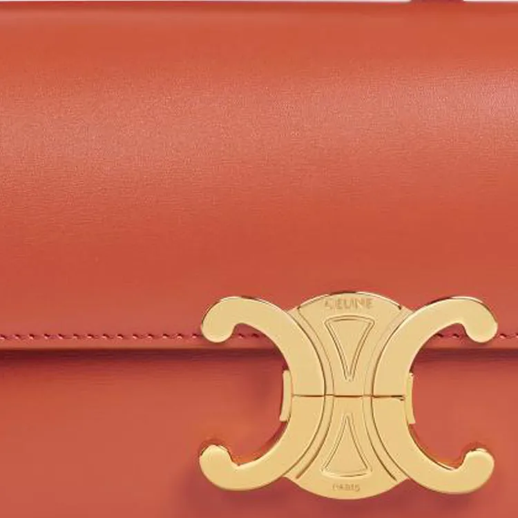 CELINE Triomphe Shiny Cow Leather Crossbody One Shoulder Handbag Trumpets Women's Red Chalcedony-3
