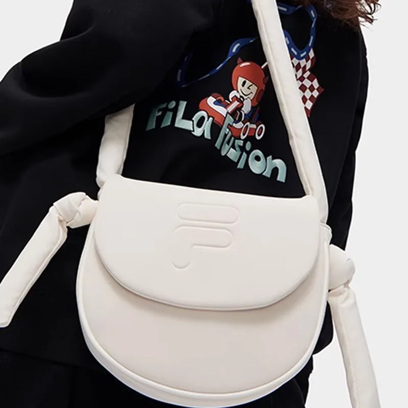 FILA FUSION PU Textile Saddle Bags Shoulder Bags Small Size Women's Ivory Ecru-3