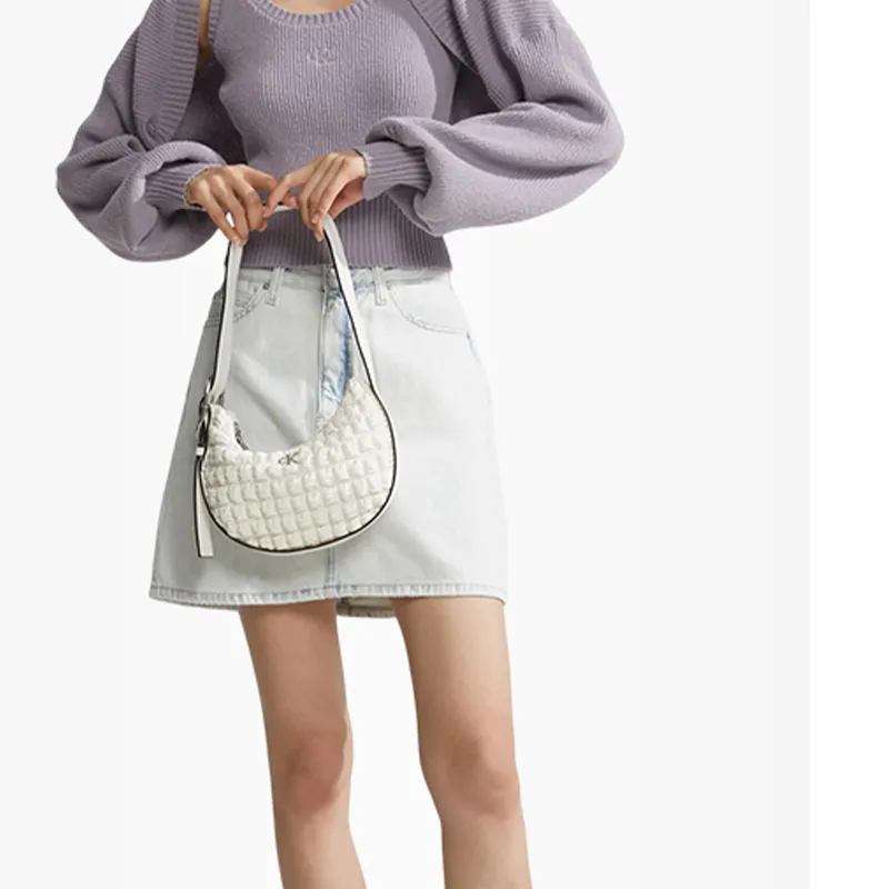 CK/Calvin Klein Synthetic Material Crescent Bag, Handbag, Shoulder Bag Women's Cow Ivory-4