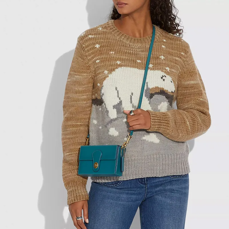 COACH Leather Shoulder Bag, Crossbody Bag Women's Lake Blue-4