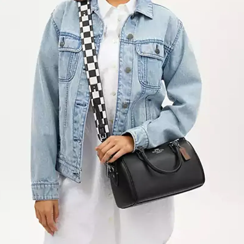 COACH Rowan Leather Paneled Canvas Handbag Shoulder Bag Crossbody Bag Medium Size Women's Black-4