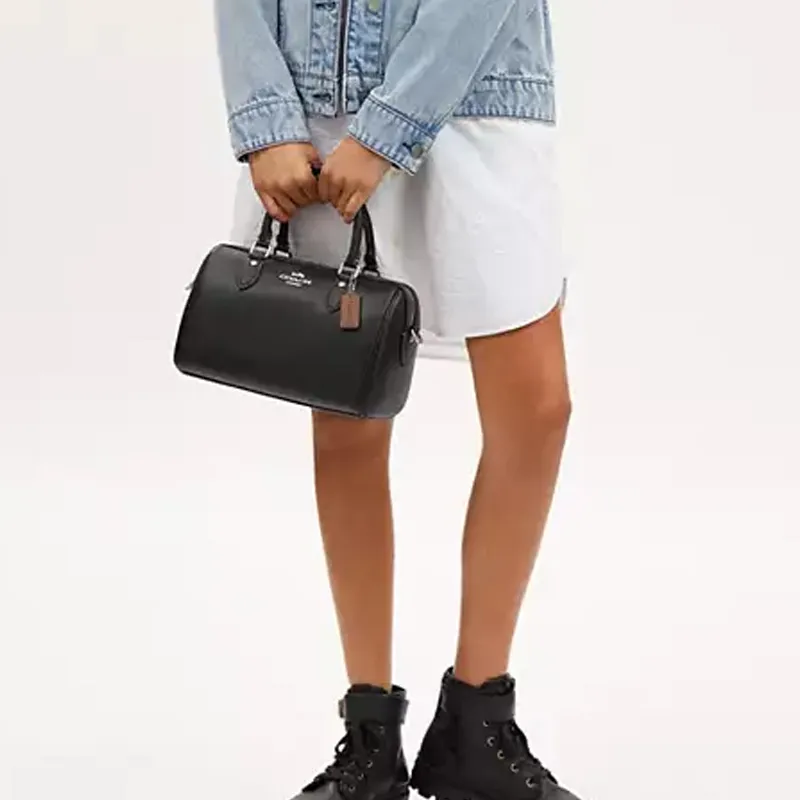 COACH Rowan Leather Paneled Canvas Handbag Shoulder Bag Crossbody Bag Medium Size Women's Black-5