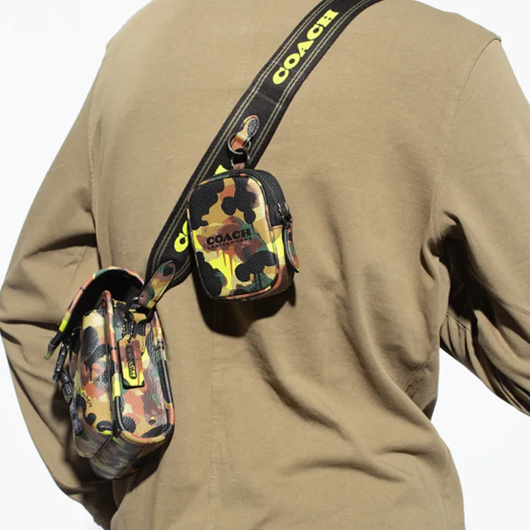 COACH Charter Leather Crossbody Bag Coin Purse Sling Bag Mini Men's Camouflage-4
