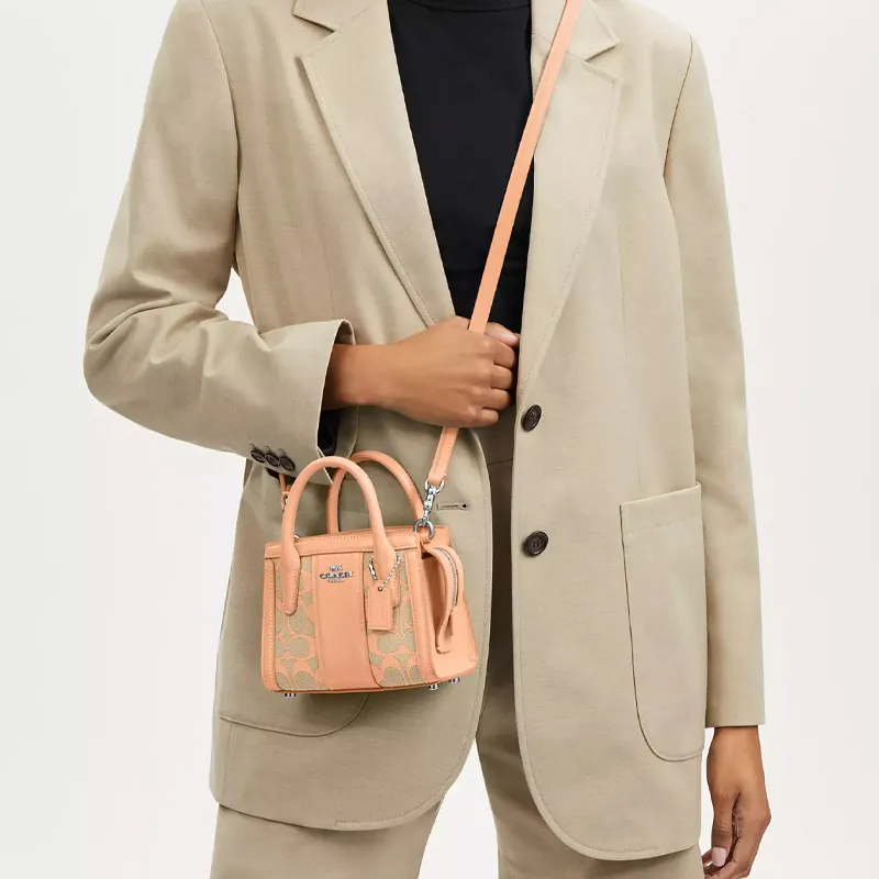COACH Refined Calfskin With Jacquard Shoulder Bag, Crossbody Bag, Handbag Mini Women's Silver & Faded Blush-3