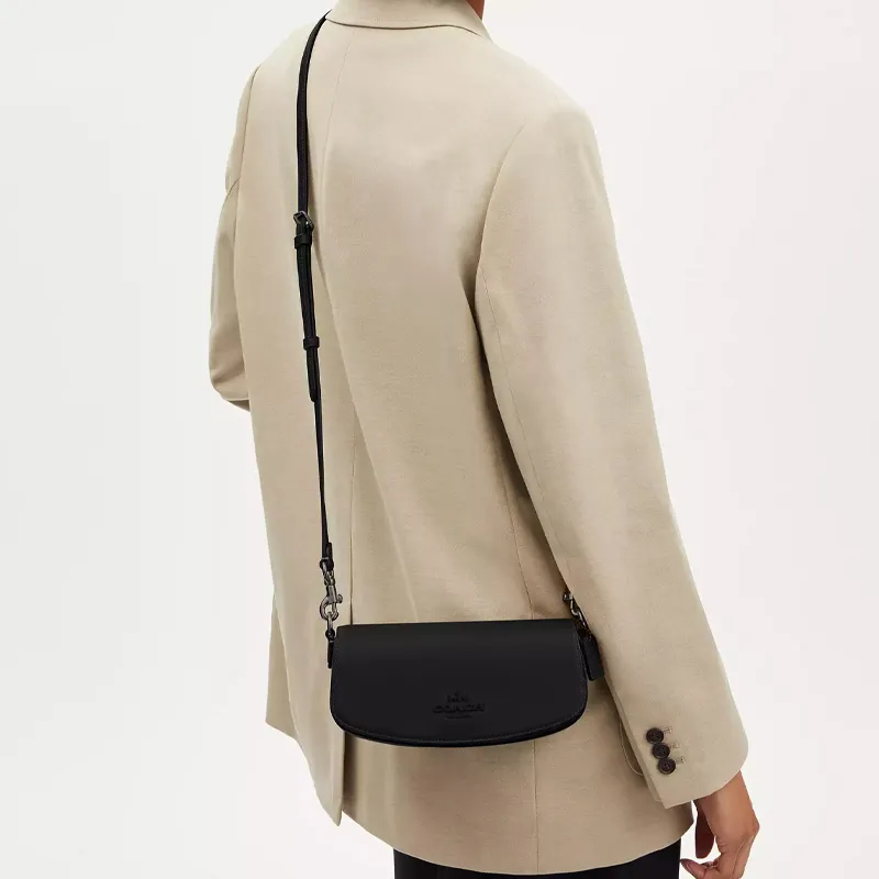 COACH Calfskin Shoulder Bag, Crossbody Bag, Handbag Trumpets Women's Black-5