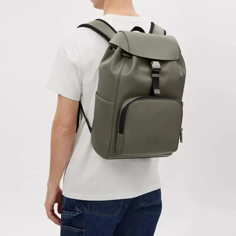 COACH Smooth Calf Leather Backpack Medium Size Men's Army Green-3