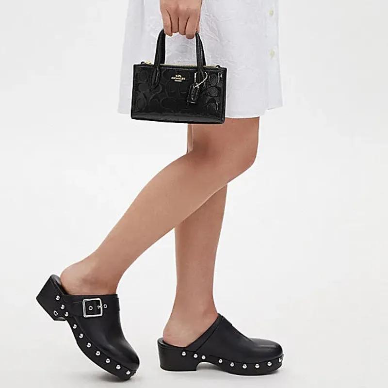 COACH Cow Split Leather Tote Bag, Shopping Bag, Shoulder Bag, Crossbody Bag, Handbag Mini Women's Black-3